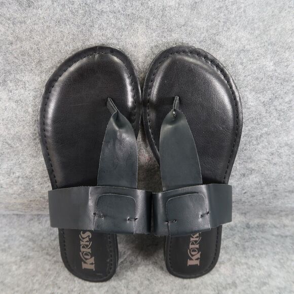Korks Shoes Womens 9 Sandals Casual T Strap Thong Flats Slip On Black Comfort - Picture 8 of 13